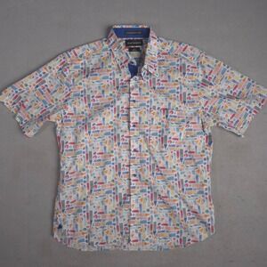 Paul Fredrick Mens L Slim Fit Short Sleeve Colorful Geometric Print‎ Shirt